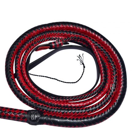 Genuine Cowhide Leather Bullwhip 10 Feet Black/Red