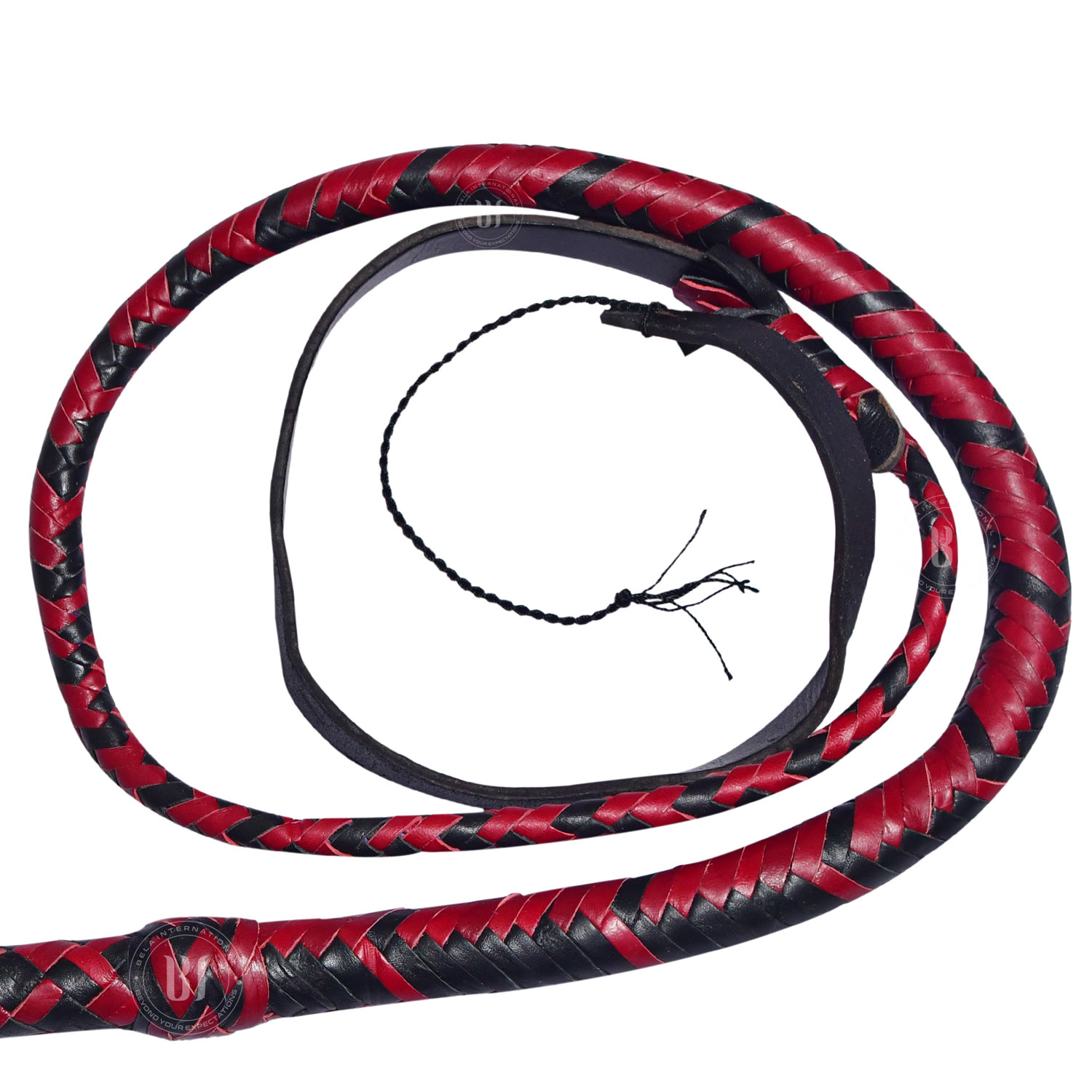 Genuine-Cowhide-Leather-Bullwhip-6-Feet-RedBlack-BLBWH2008-(2) Genuine Cowhide Leather Bullwhip 6 Feet Red/Black