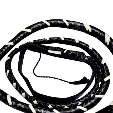 Genuine Cowhide Leather Bullwhip 8 Feet Black/White