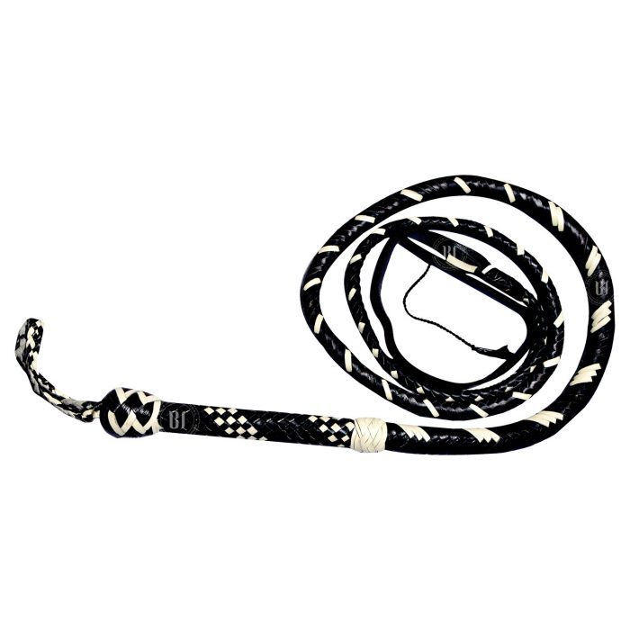 Genuine Cowhide Leather Bullwhip 8 Feet Black/White