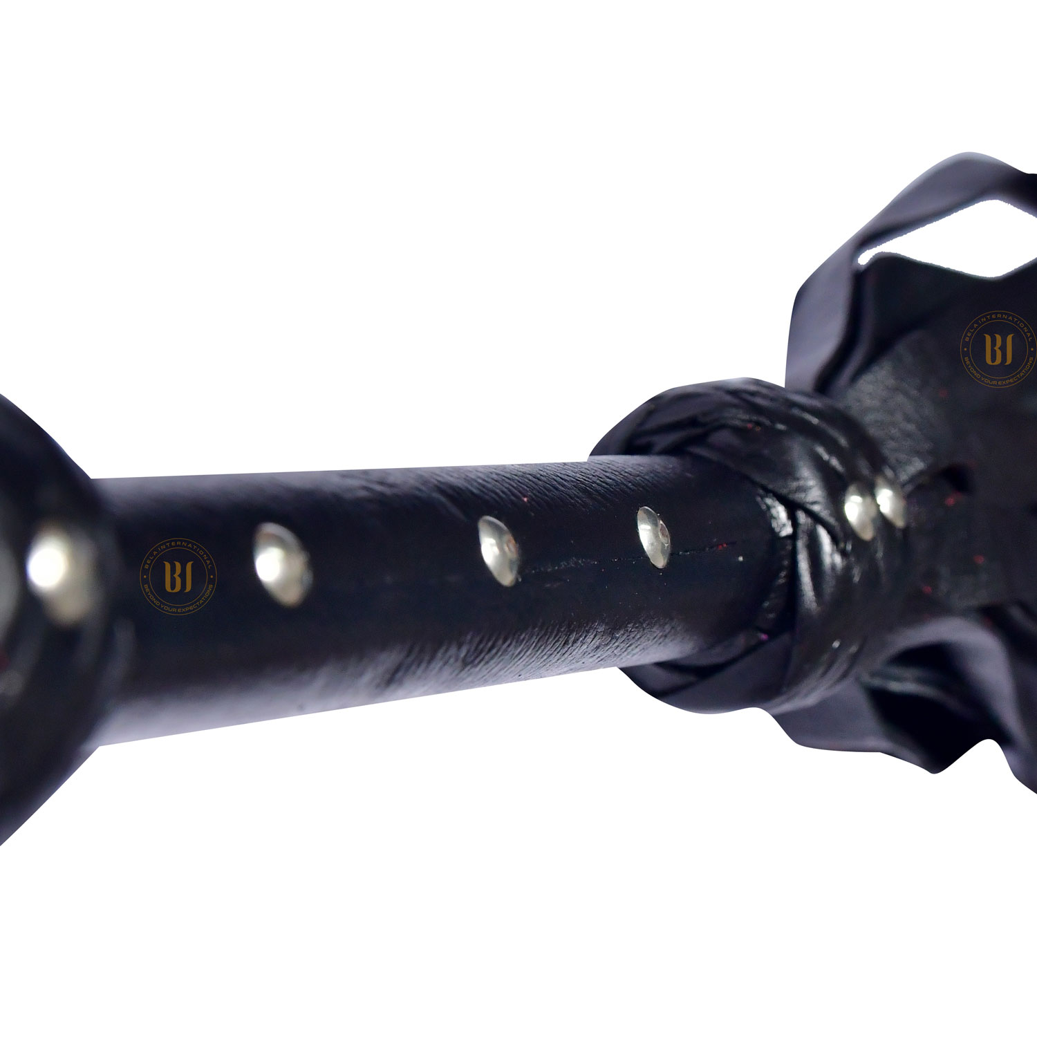 Genuine Leather Flogger Studded Handle Black BLFG1014 (2) Genuine Leather Flogger Studded Handle Black