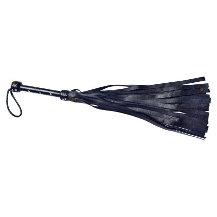 Genuine Leather Flogger Studded Handle Black
