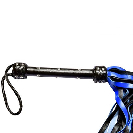 Genuine Leather Studded Handle Flogger Black/Blue