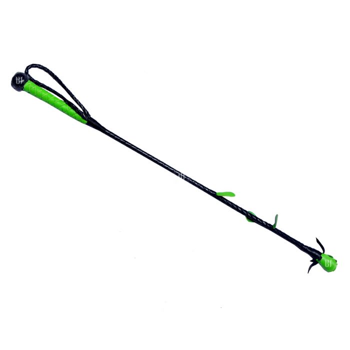 Green Rose Tip Leather Spanking Crop