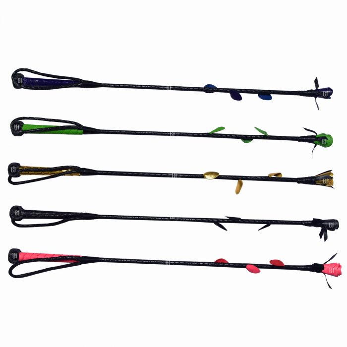 Green Rose Tip Leather Spanking Crop