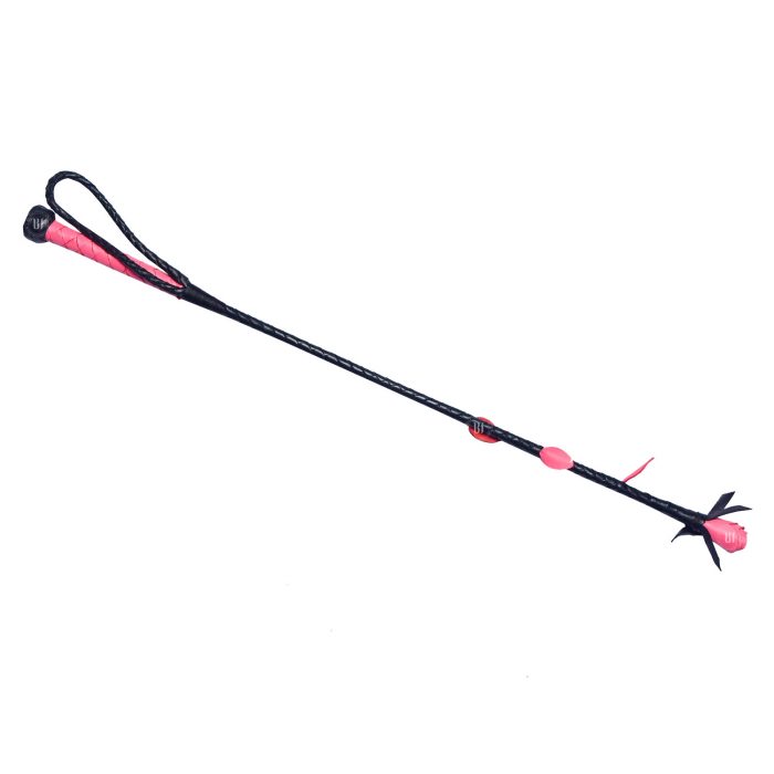Pink Rose Tip Leather Spanking Crop