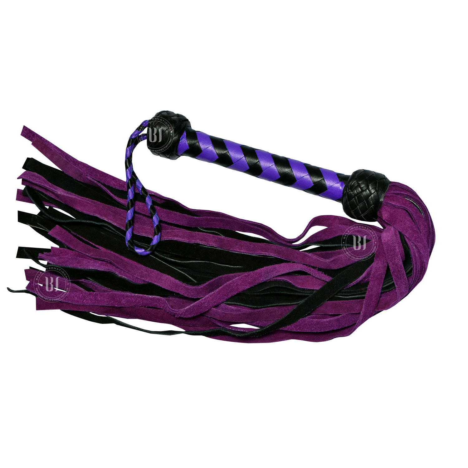 Suede Flogger with Leather Handle BlackPurple BLFG1041 (1) Suede Flogger with Leather Handle Black/Purple
