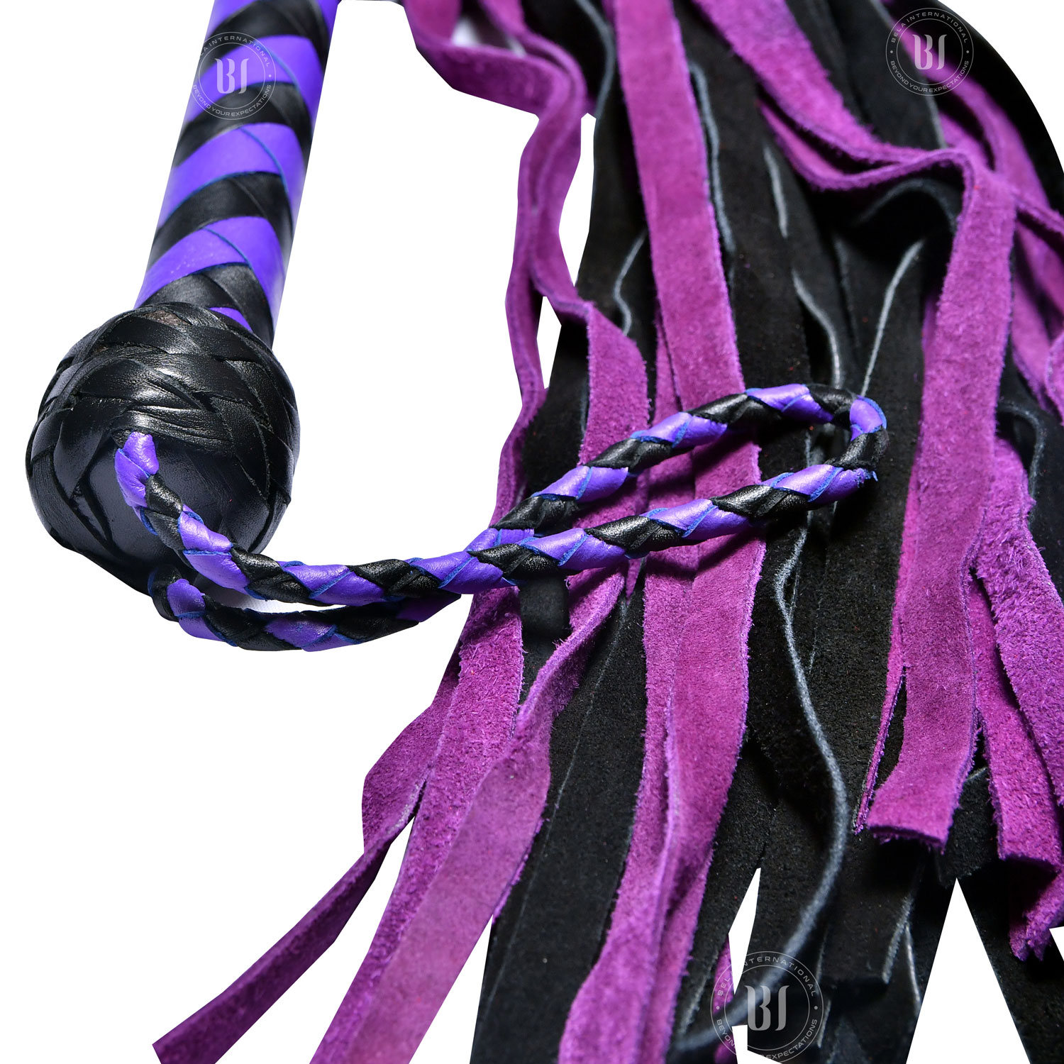 Suede Flogger with Leather Handle BlackPurple BLFG1041 (3) Suede Flogger with Leather Handle Black/Purple Suede Flogger with Leather Handle Black/Purple