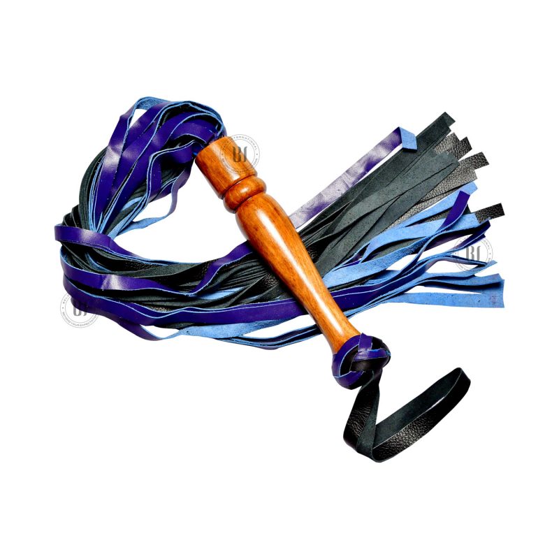 Wooden Handle leather Flogger Blue/Black